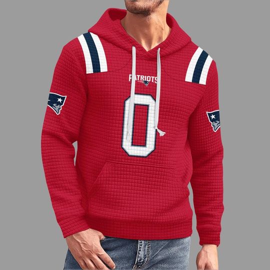New England Patriots Red Hoodie - Texture football Pullover - Navy and White Accents - Number 0 Jersey Style Fan Gear