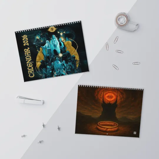 LOTR Lord of The Ring Calendar, Hobbit Fan Art JRR Tolkien Planner for Fans