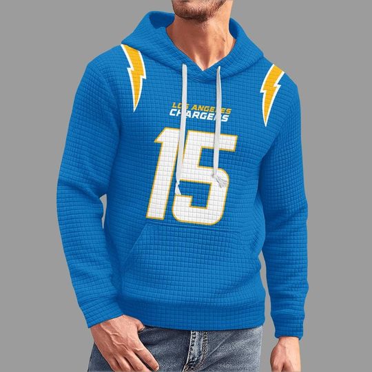 Los Angeles Chargers Yellow Hoodie -  Texture football Pullover - Blue and White Accents - Number 15 Jersey Style Fan Gear