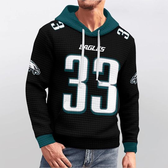 Discover Philadelphia Eagles 33 Waffle Hoodie - Green Quilted Knit Football Pullover - football Game Day Sweatshirt - Numbered Jersey Style Fan Gear