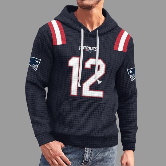 New England Patriots 12 Hoodie - Football Fan Pullover - football Game Day Jersey Style - Red White Blue Apparel
