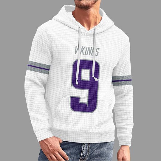 Minnesota Vikings 9 Hoodie - Purple and Gray Football Pullover - White football Game Day - Jersey Style Fan Gear