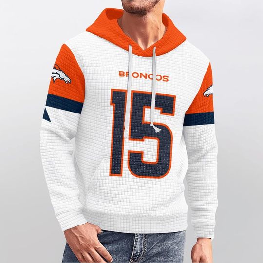 Discover Denver Broncos Waffle Hoodie - Unique Quilted Texture Football Fan Gear - football Jersey Style Pullover Sweatshirt - Game Day Apparel