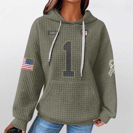 NY Giants Military Style Hoodie, Number 1 Salute to Service Sweatshirt, Women's Football Fan Pullover Army Green