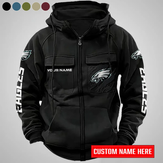 Philadelphia Eagles New Personalized Multi-Pockets Zip-Up Hoodie