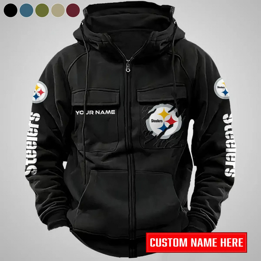 Pittsburgh Steeler New Personalized Multi-Pockets Zip-Up Hoodie