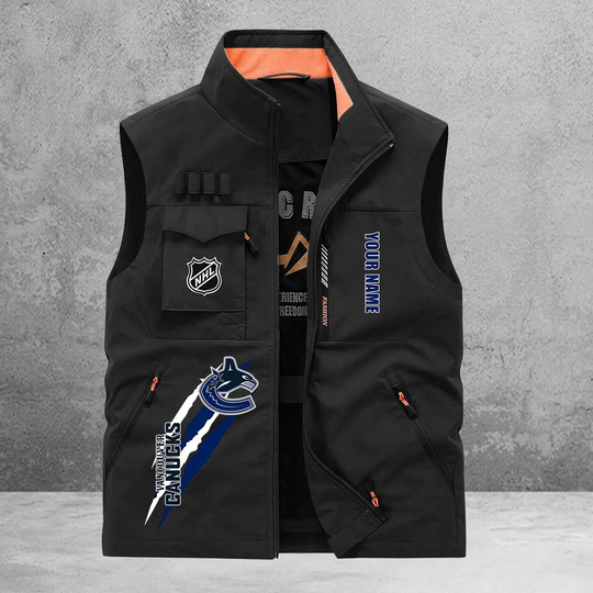 Vancouver Canucks New Personalized Multi-Pockets Vest