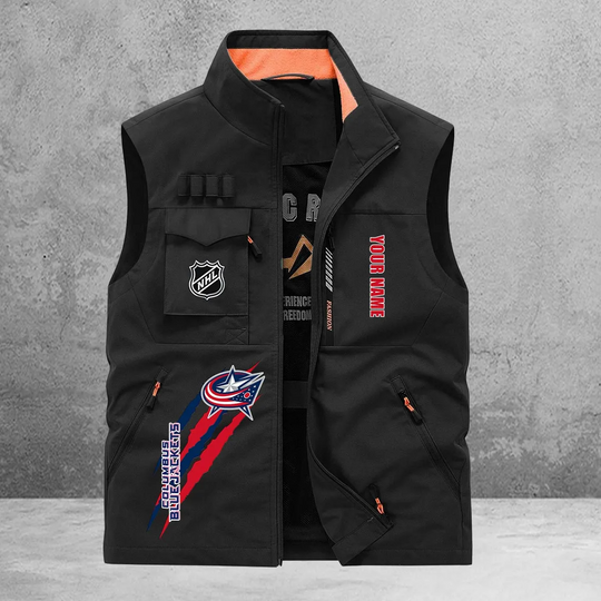 Columbus Blue Jackets New Personalized Multi-Pockets Vest