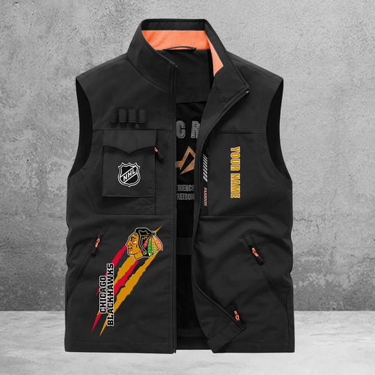 Chicago Blackhawks New Personalized Multi-Pockets Vest