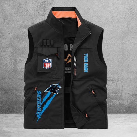Carolina Panthers New Personalized Multi-Pockets Vest