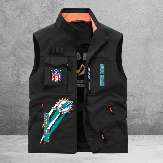 Miami Dolphins New Personalized Multi-Pockets Vest