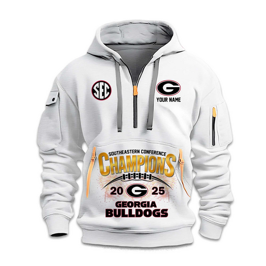 Discover Custom Name GA bulldogs Big Ten Champion 2025 Quarter Zip Hoodie