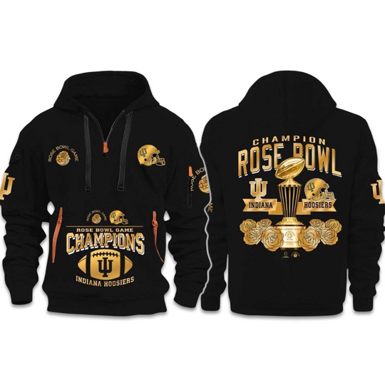 Discover Indiana Hoosiers Rose Bowl Game Champions 2026 Quarter Zip Hoodie