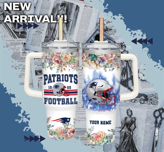 football New England Patriots Girl Flower Custom Name Cup Tumbler With Handle