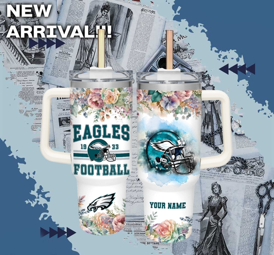 Discover football Philadelphia Eagles Girl Flower Custom Name Cup Tumbler With Handle