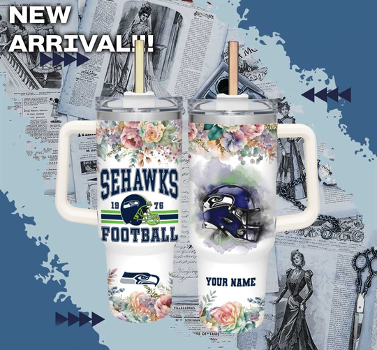 football Seattle Seahawks Girl Flower Custom Name Cup Tumbler With Handle