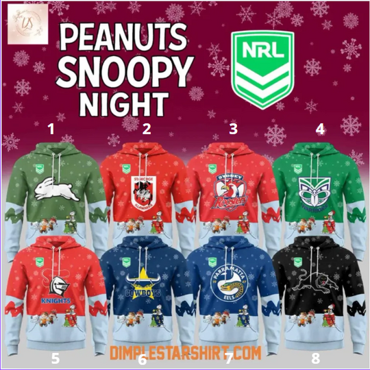 Discover Custom All Team Nrl Cowboys X Snoopy Peanuts Night Christmas Holiday 3D Hoodie