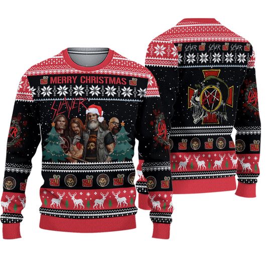 Slayer Band Merry Christmas With Xmas Patterns 2024 Ugly Sweater