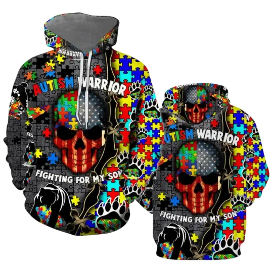 Discover 3D All Over Print Hoodie for Son Warrior Fighting Autism Awareness