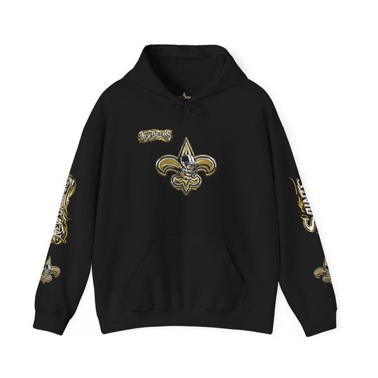 Hoodie New Orleans Saints Chrome Character log and text, Game Day apparel, Game Day fun and style, gift