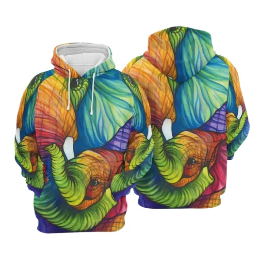 Discover 3D Mom and Baby Elephant Colorful Print Hoodie