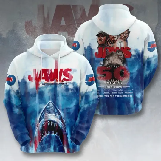 Discover Jaws 50 Years 1975-2025 Signature Thank You Hoodie
