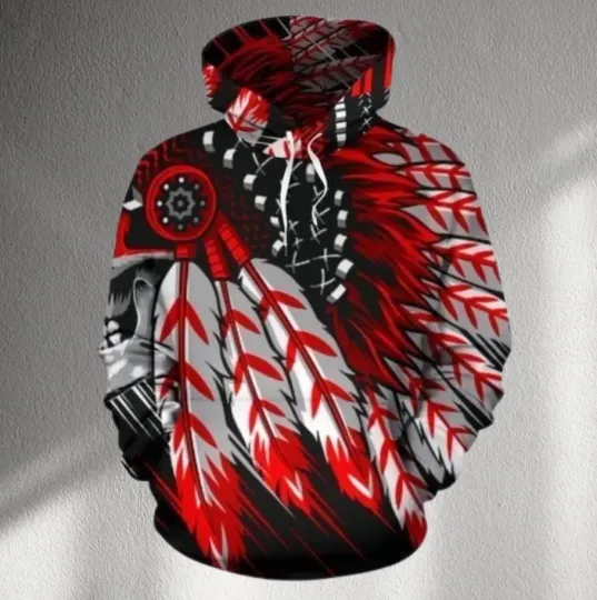 Discover Red Black Feather Headdress 3D All-Over Print Hoodie Unisex Pullover