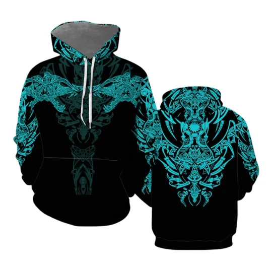 Discover Viking Wolf Turquoise 3D All Over Print Hoodie