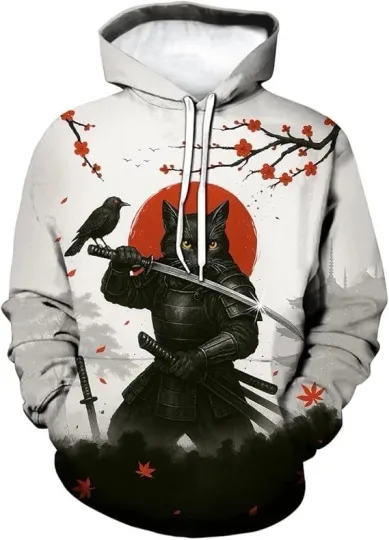 Discover 3D Samurai Dragon Hoodie Japanese Art Red Sun Cherry Blossom Style Hoodie S-5XL