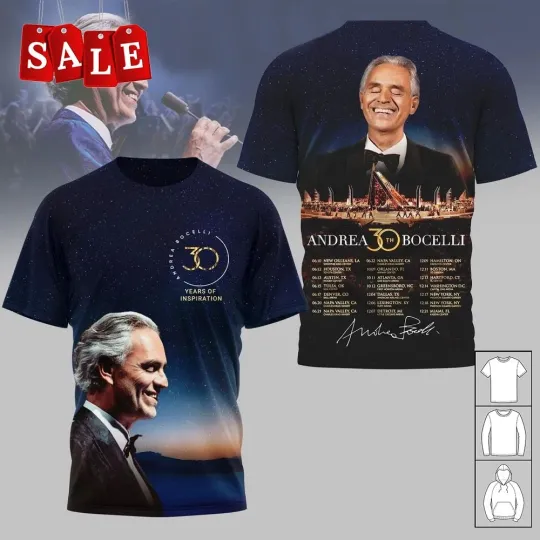 Discover New Andrea Bocelli 30 Years Gift For Fans S-6XL 3D T-shirt MO617