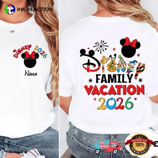 Discover Custom Disney 2026 Family Vacation Disneyland Family Trip 2 Sided T-shirt