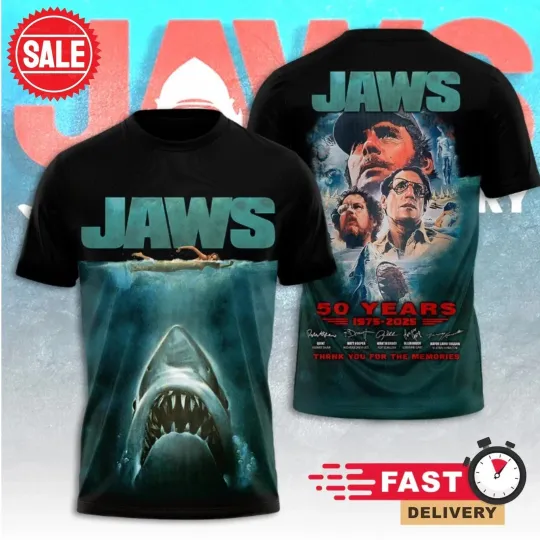 Discover Jaws 50Th Anniversary 1975-2025 Thank You Unisex 3D T-Shirt