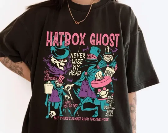 Discover Disney The Haunted Mansion Hatbox Ghost Halloween Black T-Shirt