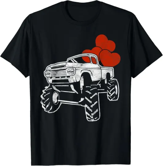 Discover Monster Truck With Hearts Gift Boy Happy Valentine's Day T-shirt