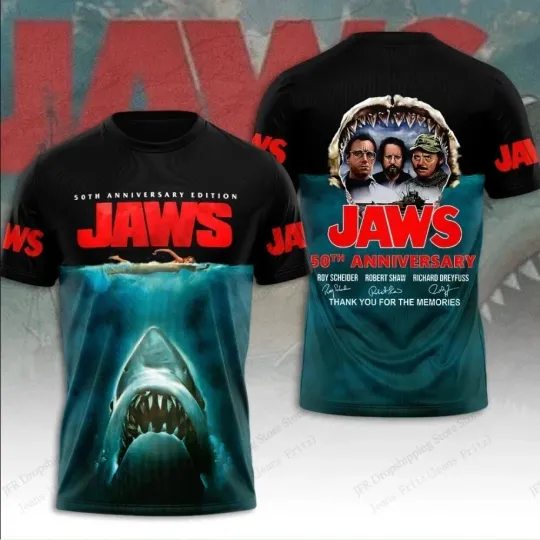 Discover Jaws 50Th Anniversary 1975-2025 Thank You Unisex 3D T-Shirt