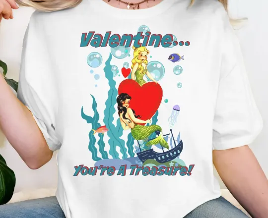 Discover Vintage Valentine Mermaids Sunken Treasure T-Shirt | Valentine You’re a treasure