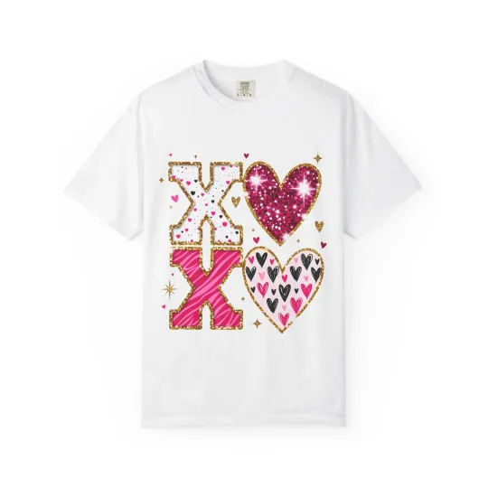 Discover Valentine's Day Cute Graphic XOXO Glitter Hearts T-Shirt