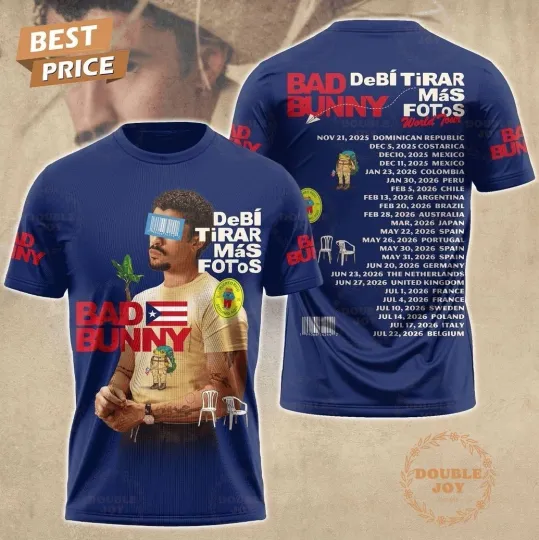 Discover Bad Bunny x World Tour DeBi TiRAr MAs Fotos 3D T-Shirt