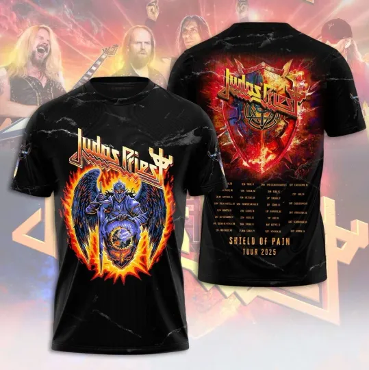 Discover Judas Priest Shield Of Pain Tour 2025 3D T-Shirt