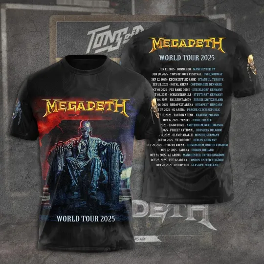 Discover Megadeth Band World tour 2025 3D T-shirt, Gift For Fan Men Women