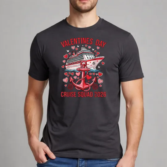 Discover Valentines Day Cruise Squad 2026 Shirt Matching Couples Vacation Graphic Tee Ash