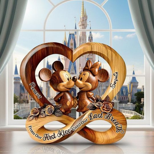 Discover Personalized Mickey And Minnie Shaped Acrylic Plaque, Disney Couple Love Sign, Disney Heart Keepsake, Valentines Day Romantic Gift Decor