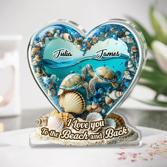Personalized Couple acrylic Plaque 2D Flat with 3D Effect, Turtle Couple Acrylic Sign, The Day I Met You, Valentine's Day Gift for Him, Her