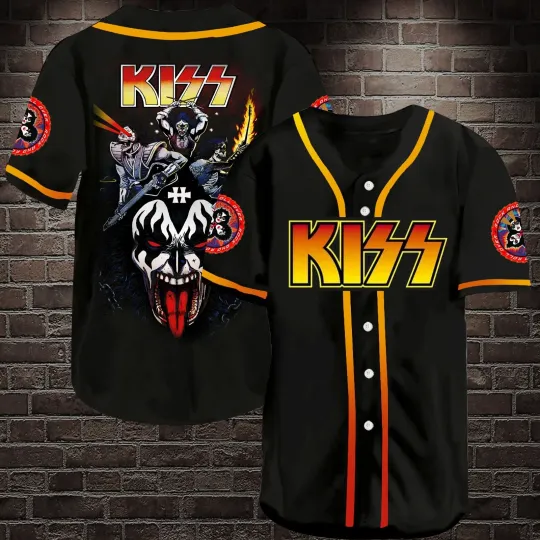 Discover Unisex Kiss Rock Band Printed Baseball Jersey Shirt