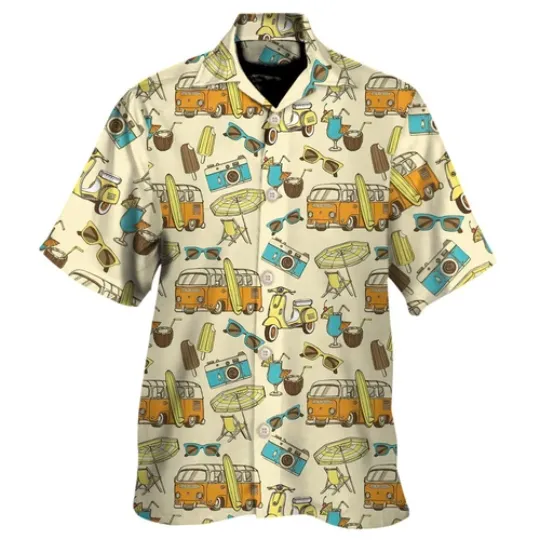 Discover Retro Summer Vacation Hawaiian Shirt For Men Aloha Summer Beach Button Down