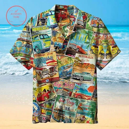 Discover Vintage Travel Collage Hawaiian Shirt