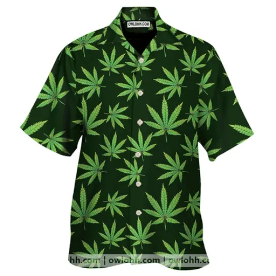 Discover Pot Leaf Pattern Print Mens Short Sleeve Shirt Aloha Summer Beach Button Down