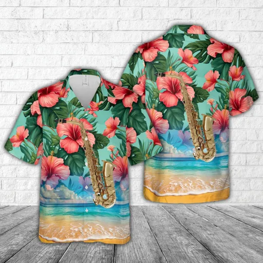 Discover Saxophones Tropical Hawaiian Shirt