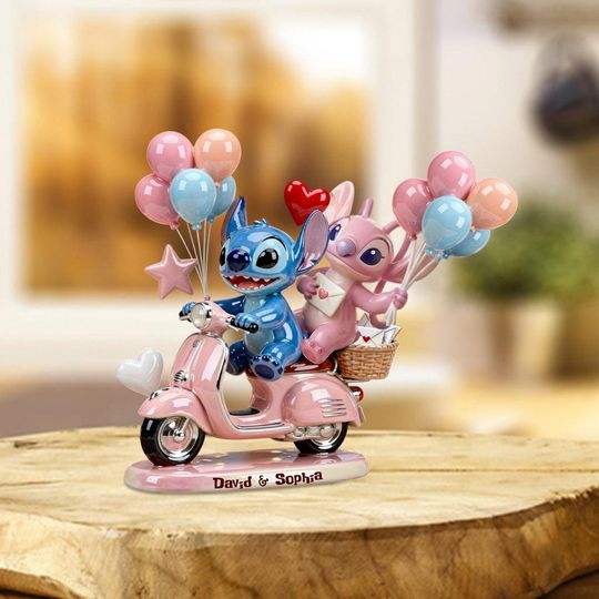 Discover Personalized Stitch and Angel Valentine 2D Flat Acrylic Plaque, Happy Anniversary Blue Ohana, Stitch Angel Couple Plaque, Engagement Sign