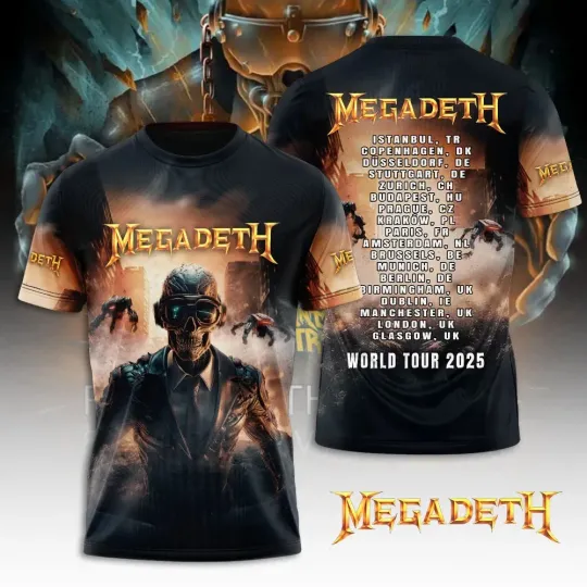 Discover Megadeth Rock Band World Tour 2025 Limited Edition 3D Tee Shirt